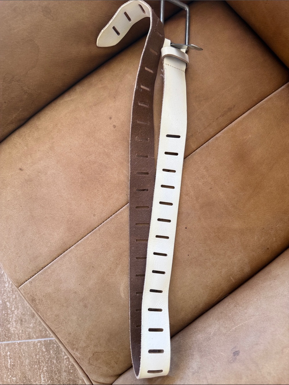 Free People Two-Tone Brown and Cream Leather Belt